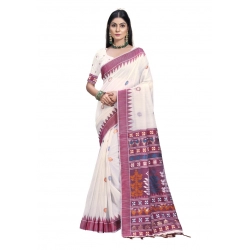 Generic Women's Cotton Printed Saree With Unstitched Blouse 5.5Mtr (Pink)