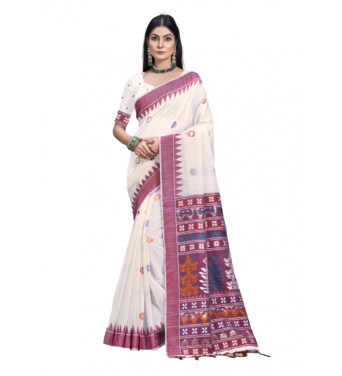 Generic Women's Cotton Printed Saree With Unstitched Blouse 5.5Mtr (Pink)