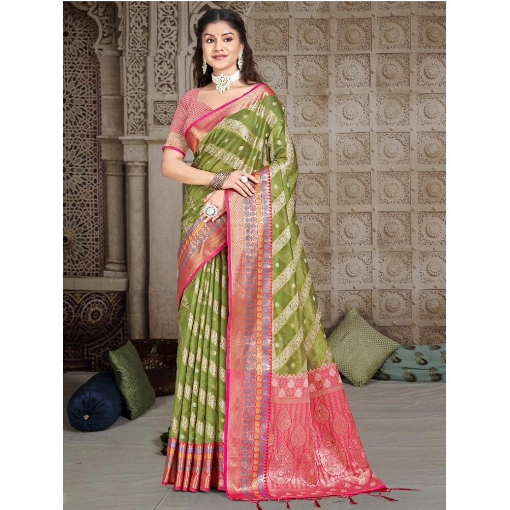 Generic Women's Silk Woven Design Saree With Unstitched Blouse 5.5Mtr (Green)