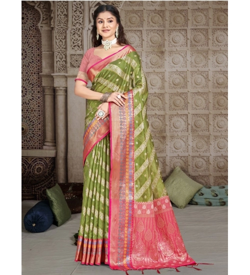 Generic Women's Silk Woven Design Saree With Unstitched Blouse 5.5Mtr (Green)