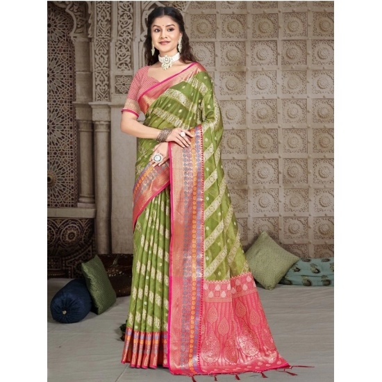 Generic Women's Silk Woven Design Saree With Unstitched Blouse 5.5Mtr (Green)