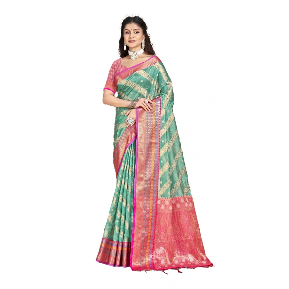 Generic Women's Silk Woven Design Saree With Unstitched Blouse 5.5Mtr (Green)