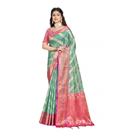 Generic Women's Silk Woven Design Saree With Unstitched Blouse 5.5Mtr (Green)