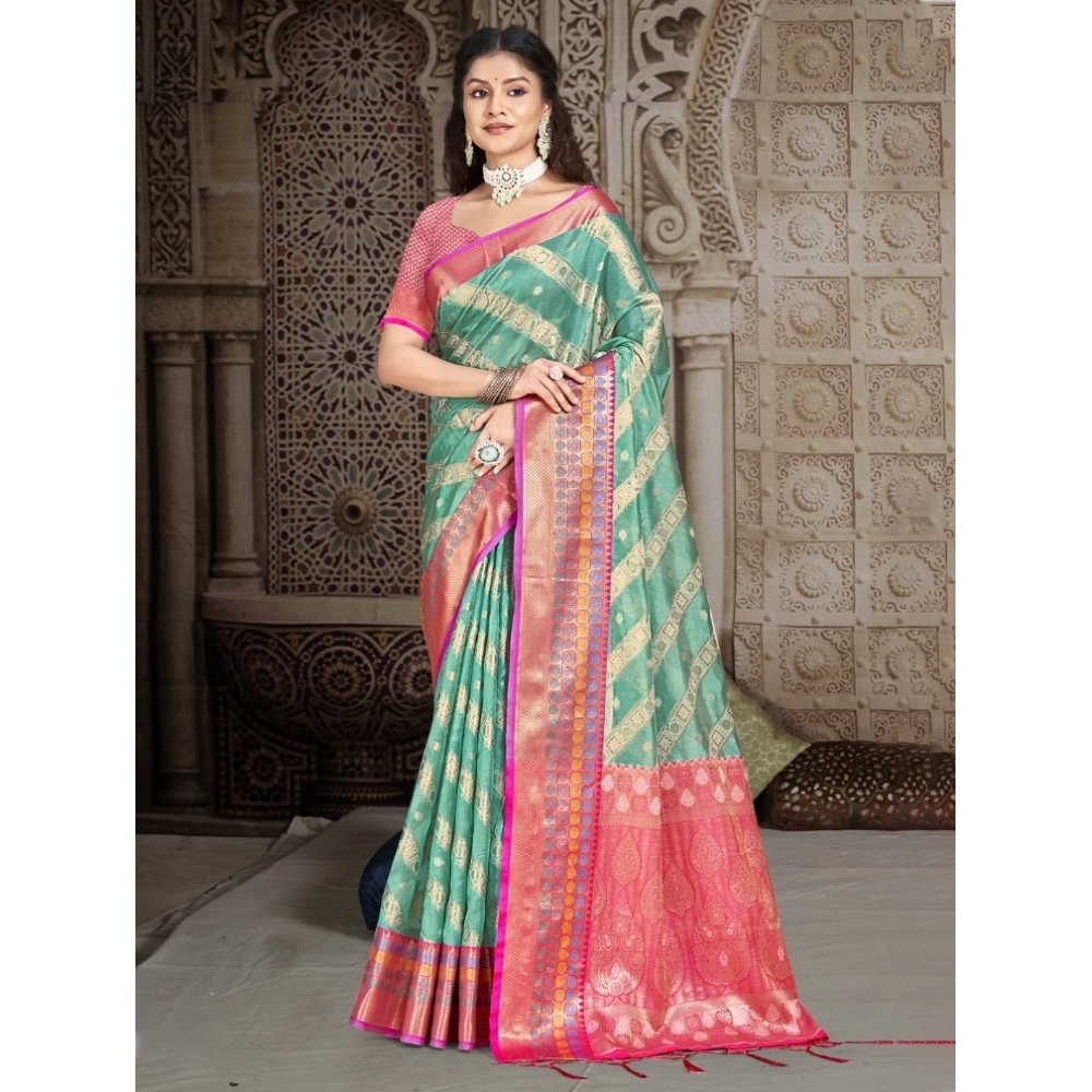 Generic Women's Silk Woven Design Saree With Unstitched Blouse 5.5Mtr (Green)