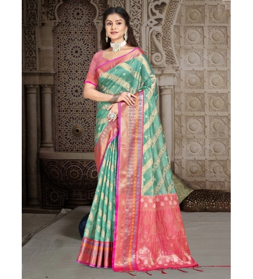 Generic Women's Silk Woven Design Saree With Unstitched Blouse 5.5Mtr (Green)