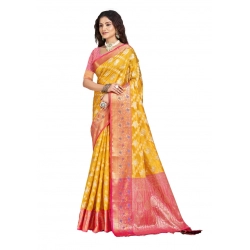 Generic Women's Silk Woven Design Saree With Unstitched Blouse 5.5Mtr (Mustard)