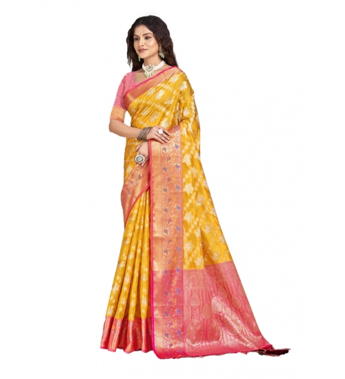 Generic Women's Silk Woven Design Saree With Unstitched Blouse 5.5Mtr (Mustard)