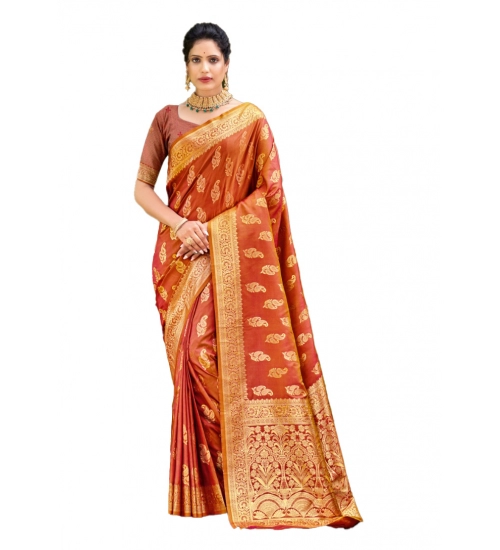 Generic Women's Silk Woven Design Saree With Unstitched Blouse 5.5Mtr (Rust)