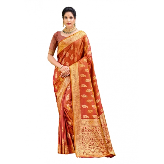 Generic Women's Silk Woven Design Saree With Unstitched Blouse 5.5Mtr (Rust)