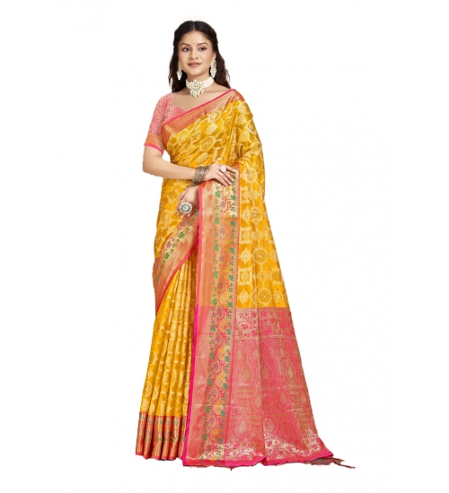 Generic Women's Silk Woven Design Saree With Unstitched Blouse 5.5Mtr (Yellow)