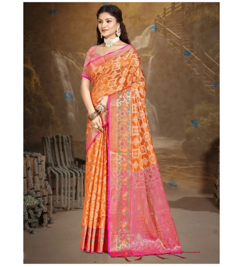 Generic Women's Silk Woven Design Saree With Unstitched Blouse 5.5Mtr (Multicolor)