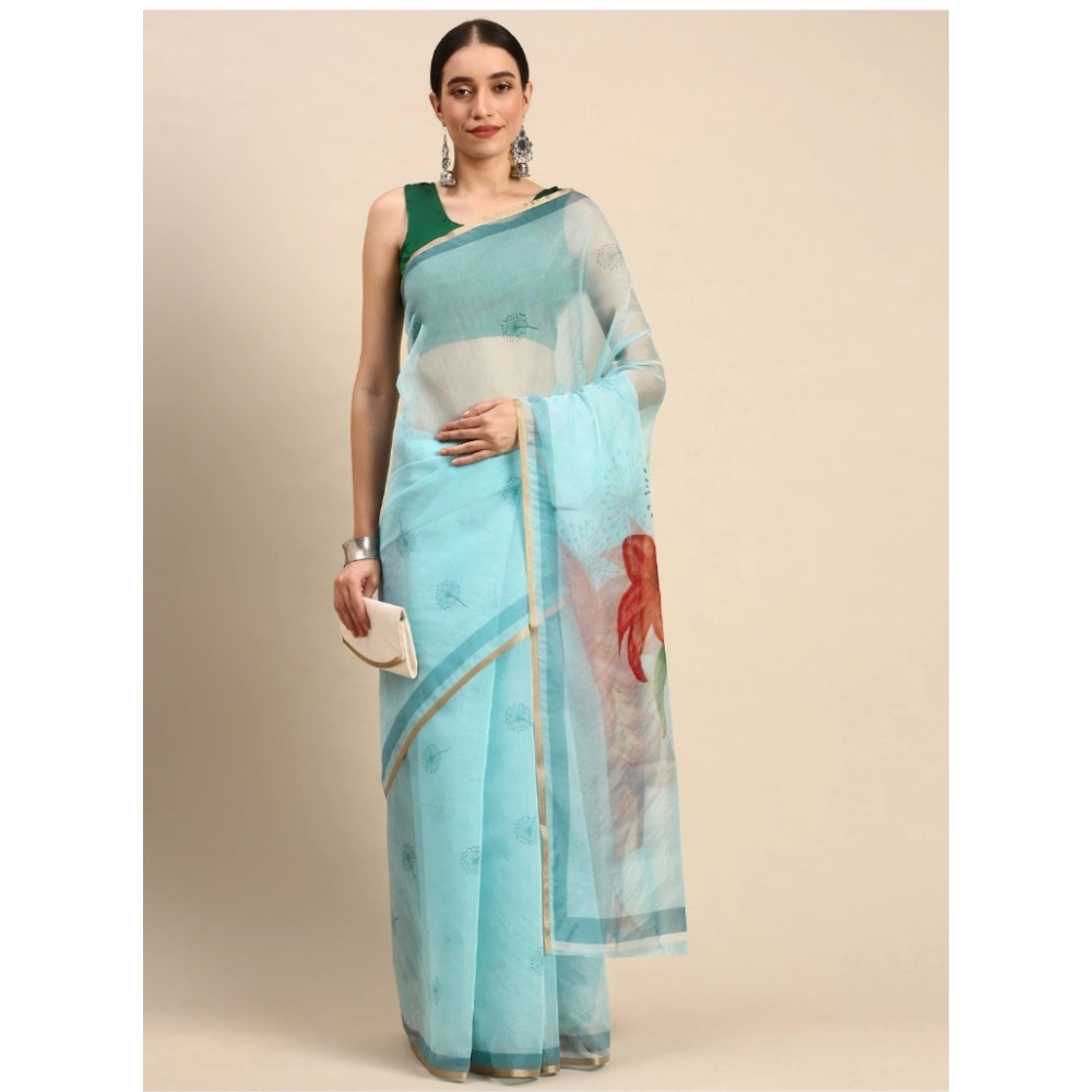 Generic Women's Organza Printed Saree With Unstitched Blouse 5.5Mtr (Sky Blue) Generic Women's Organza Printed Saree With Unstitched Blouse 5.5Mtr (Sky Blue)