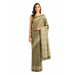 Generic Women's Cotton Printed Saree With Unstitched Blouse 5.5Mtr (Olive-green)