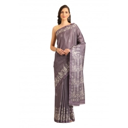 Generic Women's Cotton Printed Saree With Unstitched Blouse 5.5Mtr (Purple)
