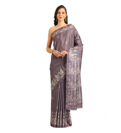 Generic Women's Cotton Printed Saree With Unstitched Blouse 5.5Mtr (Purple)