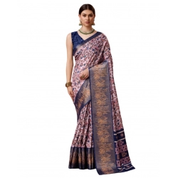 Generic Women's Cotton Printed Saree With Unstitched Blouse 5.5Mtr (Blue)