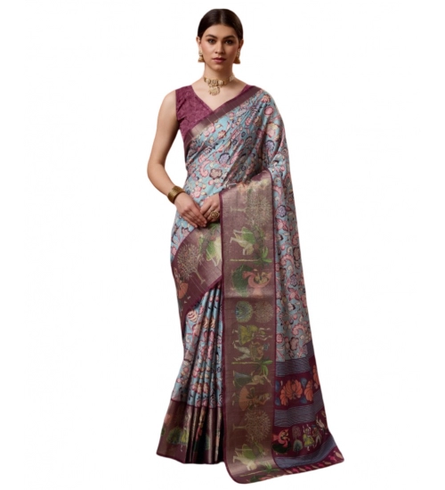 Generic Women's Cotton Printed Saree With Unstitched Blouse 5.5Mtr (Multicolor)