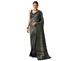 Generic Women's Cotton Printed Saree With Unstitched Blouse 5.5Mtr (Black)