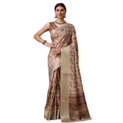Generic Women's Cotton Printed Saree With Unstitched Blouse 5.5Mtr (Grey)
