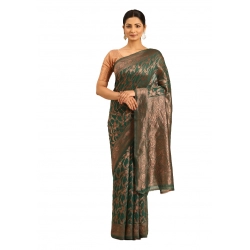 Generic Women's Cotton Woven Design Saree With Unstitched Blouse 5.5Mtr (Green)