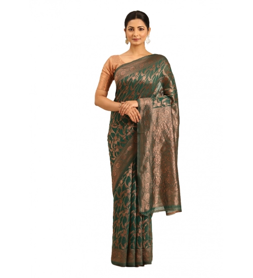 Generic Women's Cotton Woven Design Saree With Unstitched Blouse 5.5Mtr (Green)