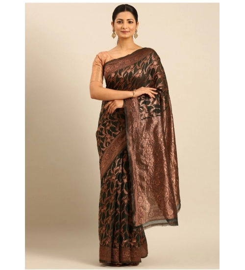 Generic Women's Cotton Woven Design Saree With Unstitched Blouse 5.5Mtr (Green)