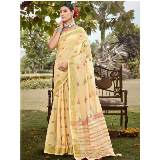 Generic Women's Cotton Printed Saree With Unstitched Blouse 5.5Mtr (Gold)