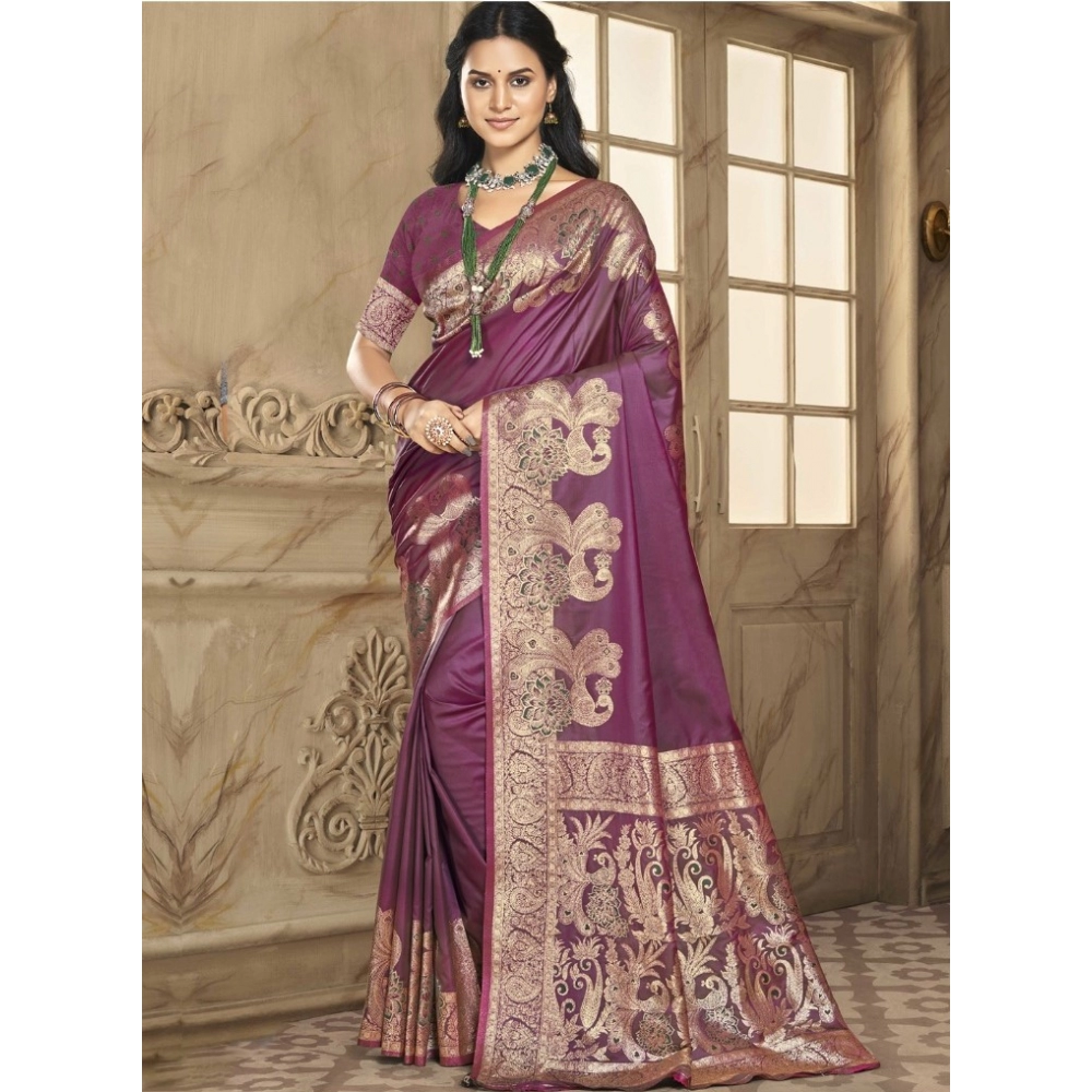 Generic Women's Silk Woven Design Saree With Unstitched Blouse 5.5Mtr (Burgundy) Generic Women's Silk Woven Design Saree With Unstitched Blouse 5.5Mtr (Burgundy)
