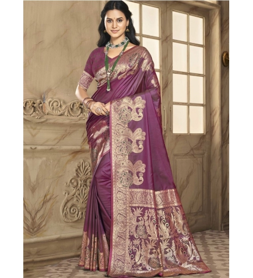 Generic Women's Silk Woven Design Saree With Unstitched Blouse 5.5Mtr (Burgundy)