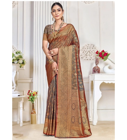 Generic Women's Silk Printed Saree With Unstitched Blouse 5.5Mtr (Grey)