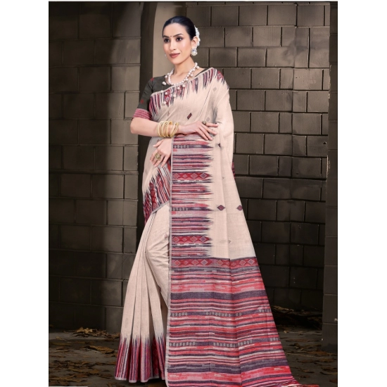 Generic Women's Cotton Printed Saree With Unstitched Blouse 5.5Mtr (Cream-Pink) Generic Women's Cotton Printed Saree With Unstitched Blouse 5.5Mtr (Cream-Pink)