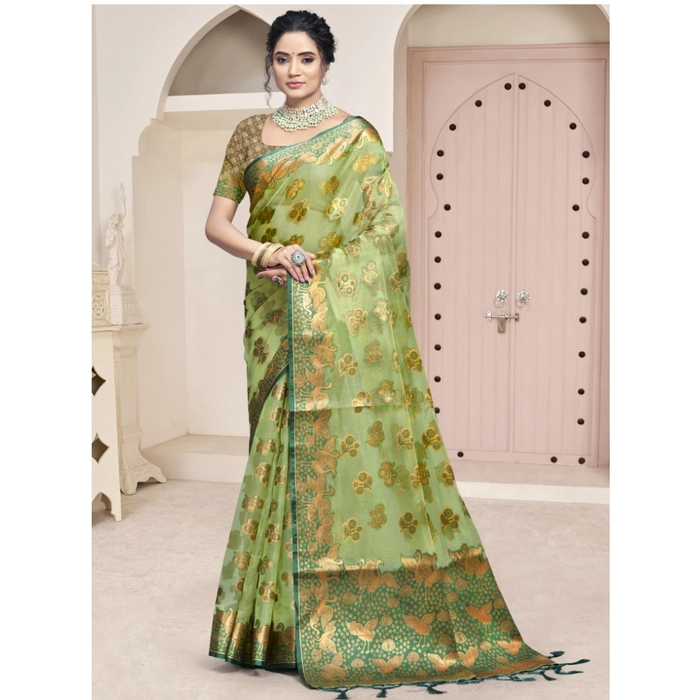 Generic Women's Organza Woven Design Saree With Unstitched Blouse 5.5Mtr (Green) Generic Women's Organza Woven Design Saree With Unstitched Blouse 5.5Mtr (Green)