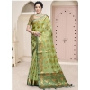 Generic Women's Organza Woven Design Saree With Unstitched Blouse 5.5Mtr (Green)