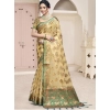 Generic Women's Organza Woven Design Saree With Unstitched Blouse 5.5Mtr (Beige)