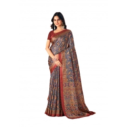 Generic Women's Polyester Printed Saree With Unstitched Blouse 5.5Mtr (Grey)