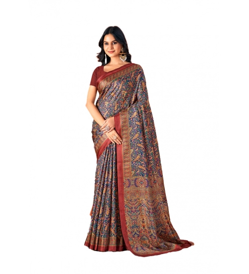 Generic Women's Polyester Printed Saree With Unstitched Blouse 5.5Mtr (Grey)