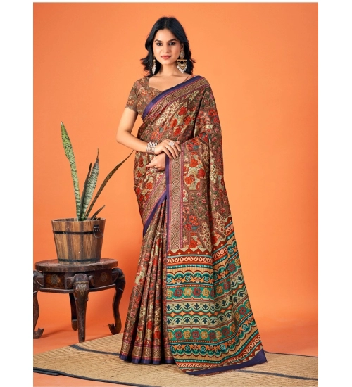 Generic Women's Polyester Printed Saree With Unstitched Blouse 5.5Mtr (Multicolor)