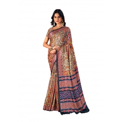 Generic Women's Polyester Printed Saree With Unstitched Blouse 5.5Mtr (Multicolor)