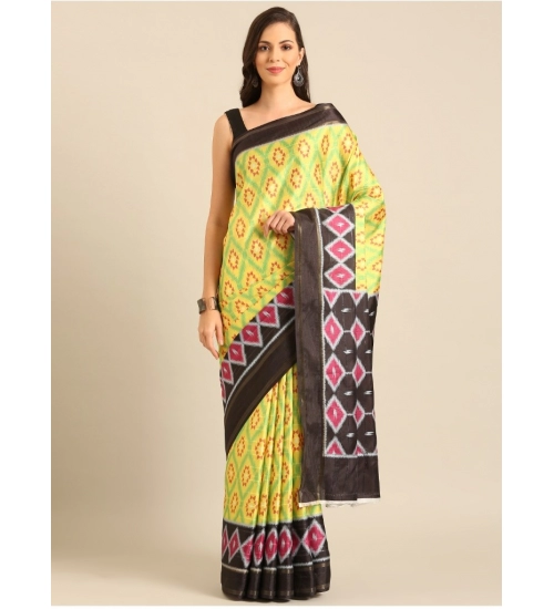 Generic Women's Cotton Printed Saree With Unstitched Blouse 5.5Mtr (Yellow)