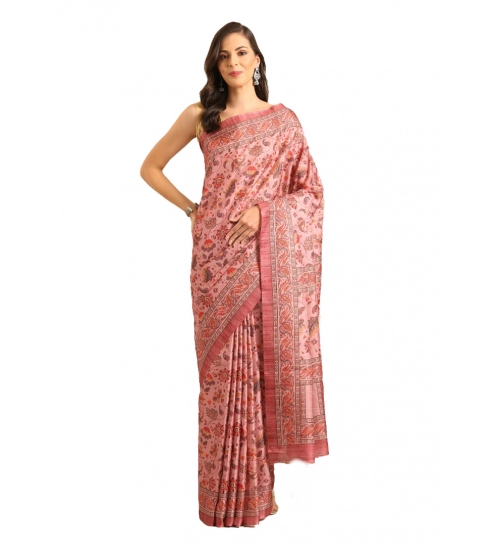 Generic Women's Cotton Printed Saree With Unstitched Blouse 5.5Mtr (Pink)