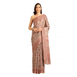 Generic Women's Cotton Printed Saree With Unstitched Blouse 5.5Mtr (Light-Brown)