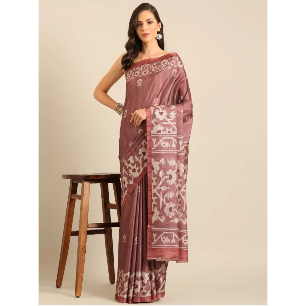 Generic Women's Cotton Printed Saree With Unstitched Blouse 5.5Mtr (OnionPink)