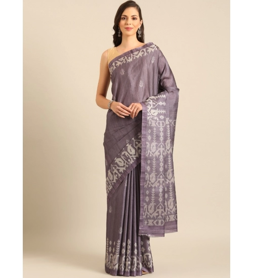 Generic Women's Cotton Printed Saree With Unstitched Blouse 5.5Mtr (Purple)