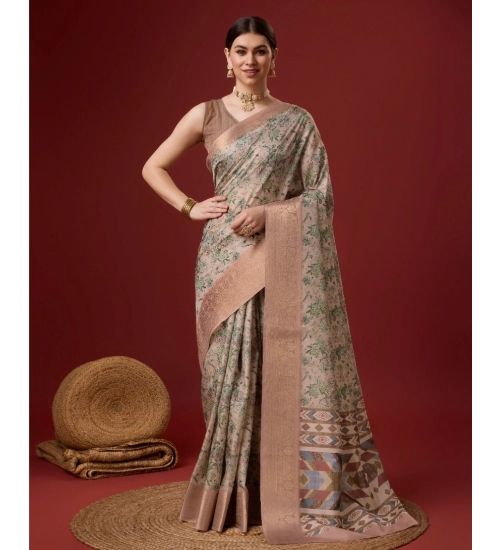 Generic Women's Cotton Printed Saree With Unstitched Blouse 5.5Mtr (Peach) Generic Women's Cotton Printed Saree With Unstitched Blouse 5.5Mtr (Peach)