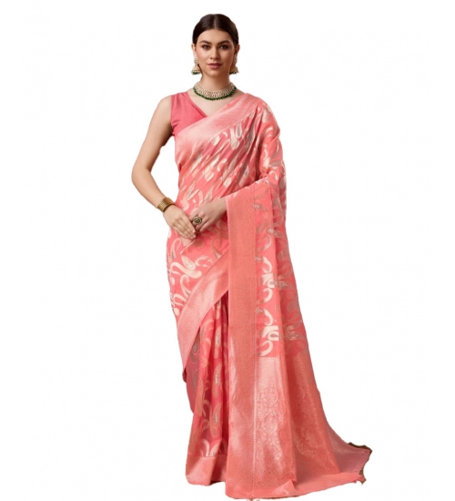 Generic Women's Cotton Printed Saree With Unstitched Blouse 5.5Mtr (Pink)