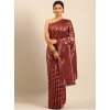 Generic Women's Cotton Woven Design Saree With Unstitched Blouse 5.5Mtr (Brown)