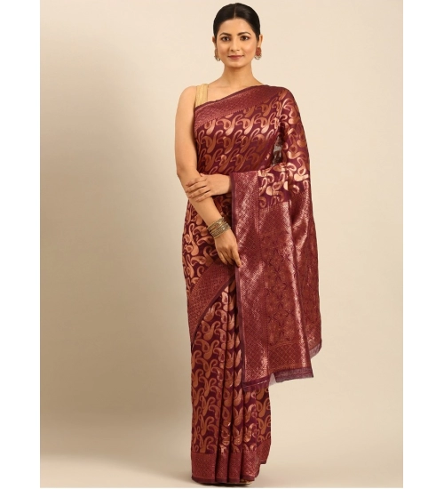Generic Women's Cotton Woven Design Saree With Unstitched Blouse 5.5Mtr (Brown)