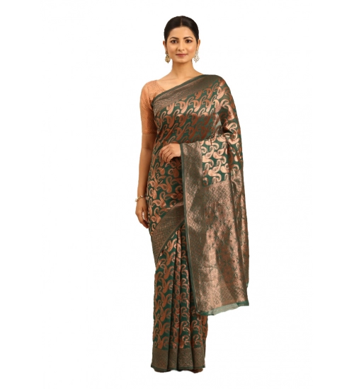 Generic Women's Cotton Woven Design Saree With Unstitched Blouse 5.5Mtr (Green)