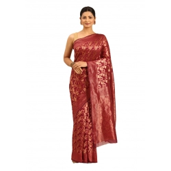 Generic Women's Cotton Woven Design Saree With Unstitched Blouse 5.5Mtr (Pink)