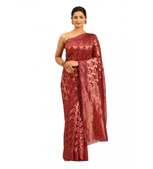 Generic Women's Cotton Woven Design Saree With Unstitched Blouse 5.5Mtr (Pink)